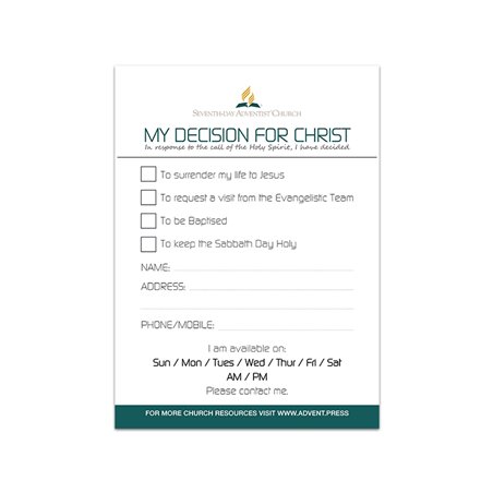 Decision for Christ Cards SDA (25 PK)
